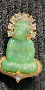 Jomaz Buddha Pin Signed Faux Jade Vintage
